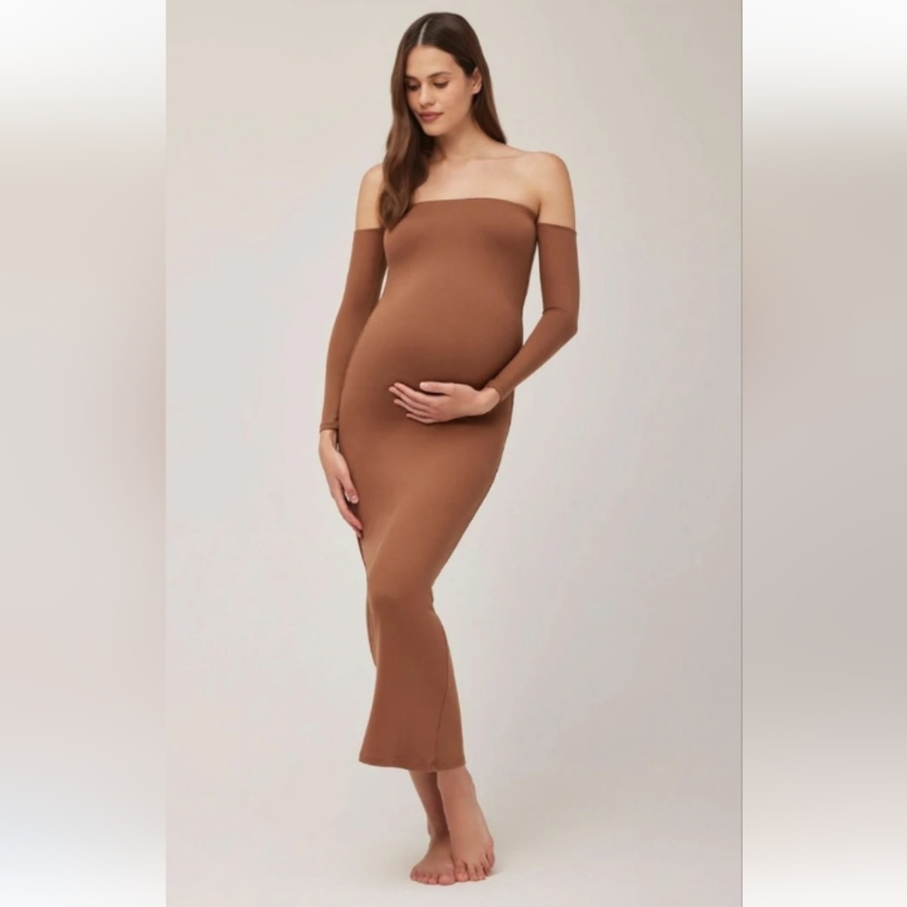 Bumpsuit The Angelina Long Sleeve Maxi Dress In Mocha XS